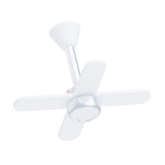 White Ceiling Fan with Three Blades and Downrod on Transparent Background