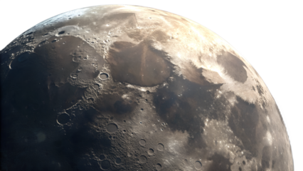 Ultra-realistic full moon with detailed craters and soft edge glow, isolated on transparent background, high-resolution lunar texture