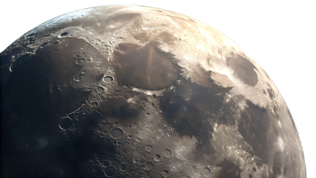 Ultra-realistic full moon with detailed craters and soft edge glow, isolated on transparent background, high-resolution lunar texture