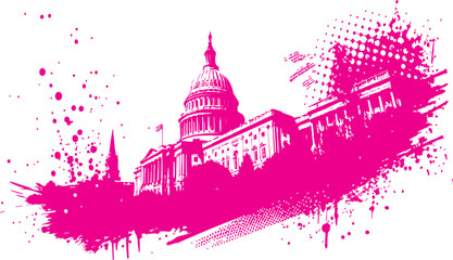 Washington DC grunge style pink illustration of United States Capitol Building