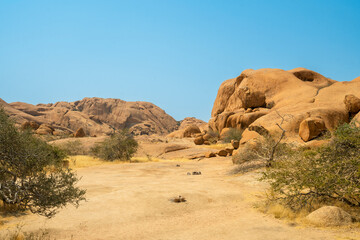 Granite peaks and rugged desert landscape at Spitzkoppe Community Campsite, Namibia