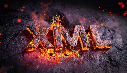 Fiery 3D Text Rendering of XML in Lava Effects