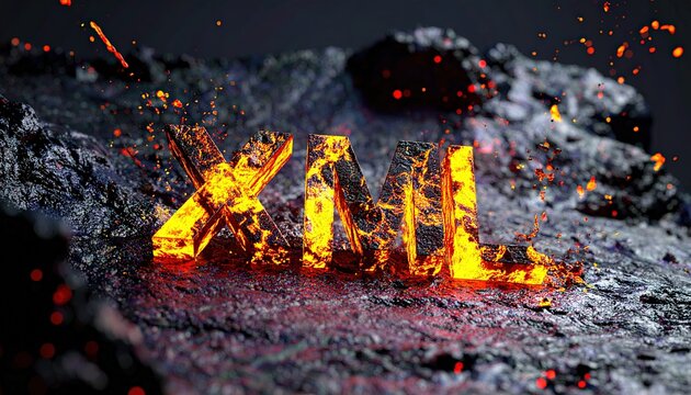  Glowing 3D Text Representation of XML Technology on Lava Background