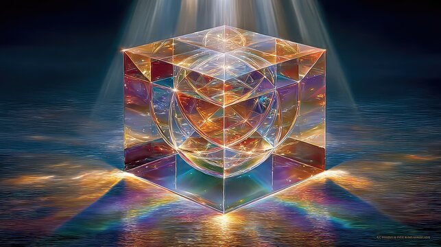 A single, complex, tangled knot of light entering a flawless crystal prism, emerging as separate, straight, colored beams of light, simplifying complexity