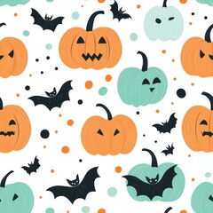 Whimsical Halloween Delight: An enchanting arrangement of carved pumpkins, bats, and playful accents, radiating festive vibes of All Hallows' Eve and holiday cheer.