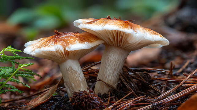 Detailed view of typical Rustgill fungi among pine trees 27449135 1