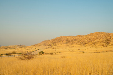 Fototapeta premium A wide-angle view of a roundabout near Usakos, Namibia