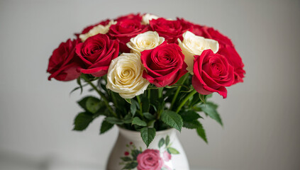 Fototapeta premium Elegant Bouquet of Red and White Roses in a Vase