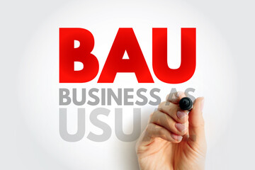 BAU Business As Usual - normal execution of standard functional operations within an organisation, acronym text concept background