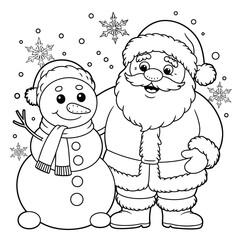 Obraz premium Joyful santa claus and snowman vector illustration festive christmas line art scalable eps for holiday design silhouette vector illustration white background