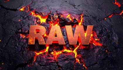 Explosive RAW Text on Molten Lava Background