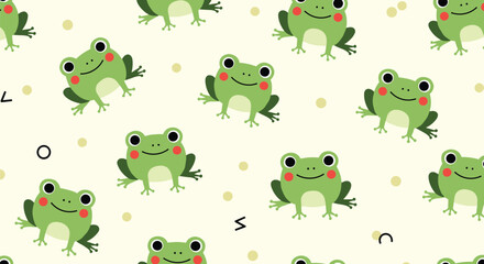 Obraz premium A charming pattern featuring adorable cartoon frogs in a playful arrangement.
