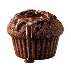 Dark Chocolate Lava Muffin Dripping Glaze Isolated