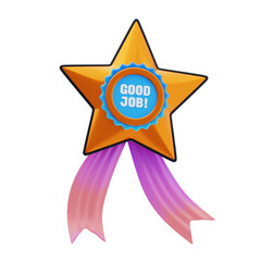 Golden Star Trophy Award With Blue Ribbon and Good Job Text Recognizing Customer Appreciation and Achievement