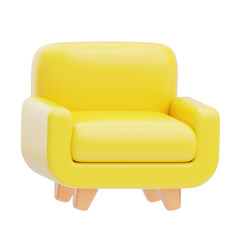 A Bright Yellow Single Armchair With Wooden Legs On Transparent Background A Simple Modern...