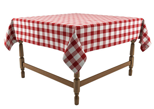 Red and White Gingham Tablecloth on Oak Dining Table &ndash; Front View