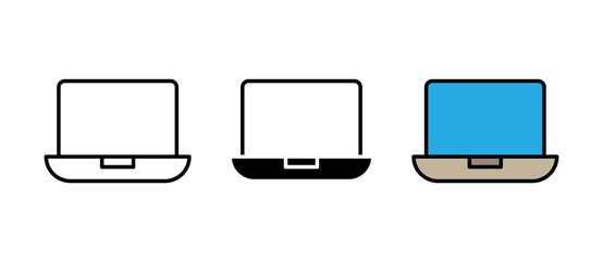 Laptop Computer Screen Vector. Modern laptop empty white monitor, with stroke, filled and colored.