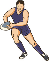 Cartoon Rugby Player Holding Ball  Illustration