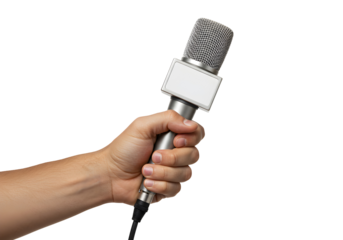 Hand holding a microphone for an interview or live broadcast event