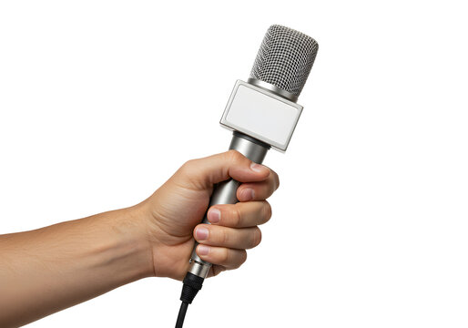 Hand holding a microphone for an interview or live broadcast event