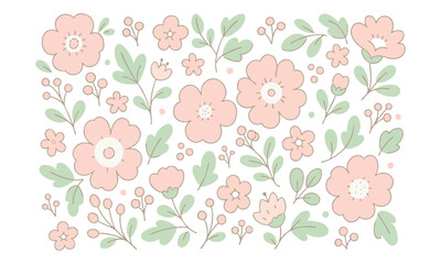 Pink & Mint Botanical Surface Pattern Design Vector illustration, textile print, fabric design, easily editable.