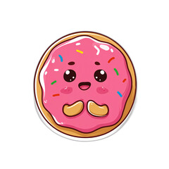Fototapeta premium Cute pink donut cartoon character with sprinkles and mustache on black background Concept of sweet dessert, bakery, and funny food