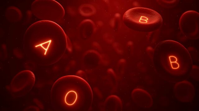 Red Blood Cells and Blood Type A, B, O in Dark Background Striking Visual Representation in Medical Science