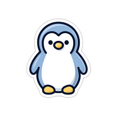 Cute cartoon penguin sticker with blue and white plumage on a black background Adorable animal illustration for kids, design element, or decoration