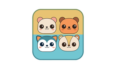 Fototapeta premium Cute Animal Squares Set
