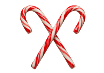 Two classic red and white striped candy canes crossed over a white background, a festive holiday treat