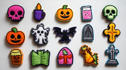 Halloween Elements Set – Fun Cartoon Skulls, Pumpkins, Bats, and Ghosts for Party Invitations, Stickers, Crafts, and Digital Art Projects