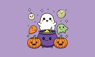 Fototapeta premium Halloween Ghost Cauldron Party