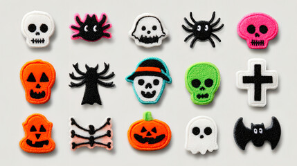 Halloween Elements Set – Fun Cartoon Skulls, Pumpkins, Bats, and Ghosts for Party Invitations, Stickers, Crafts, and Digital Art Projects