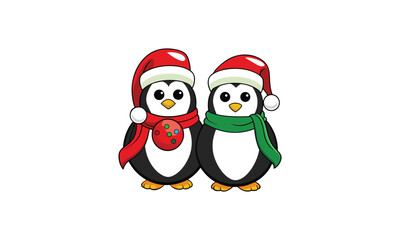 Festive Penguins in Santa Hats