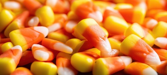 The Candy Corn Pile Closeup Vibrant Autumn Halloween Treats and Sweet Texture