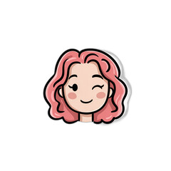 Cute cartoon girl winking with pink hair on black background Cheerful young woman character illustration with positive mood and playful expression