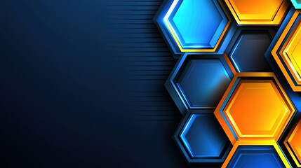 Abstract background with colorful glowing hexagons on dark blue gradient, big data and cyber tech concept in night sky wireframe
