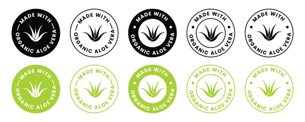 made with organic aloe vera stamp set. organic product badge. cosmetic product stam, label, badge, symbol. vector illustration 
