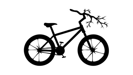 Fototapeta premium Silhouette of a bicycle with a branch as handlebars against a white background in a minimalist style