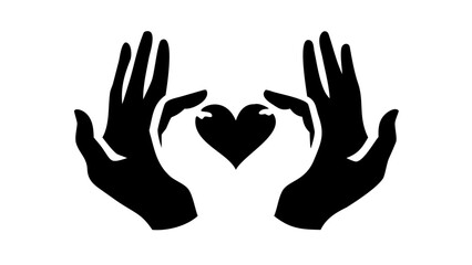 Obraz premium Two hands holding a heart shape in black and white illustration with simple and clean design style