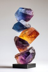 Stacked gem fragments, gradient hue, balanced on block