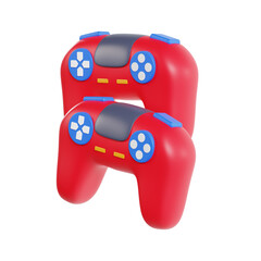 Two Bright Red Video Game Controllers Stacked Against a Black Background With Blue and White Buttons for Gaming Entertainment and Fun