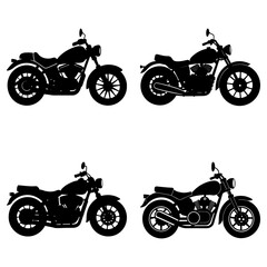 Four motorcycle silhouettes displayed on a white background in a square arrangement format style