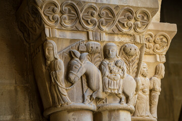 Getaway to Egypt, Romanesque capital, San Pedro el Viejo Monastery, Huesca, Aragon community, Spain