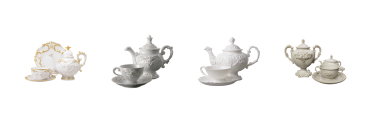 Elegant Porcelain Tea Set Collection. Luxurious Dining And Entertaining Essentials Isolated On Transparent Background
