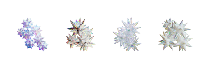 Holographic Star-Shaped Balloons Set. Festive And Decorative Party Collection Isolated On Transparent Background