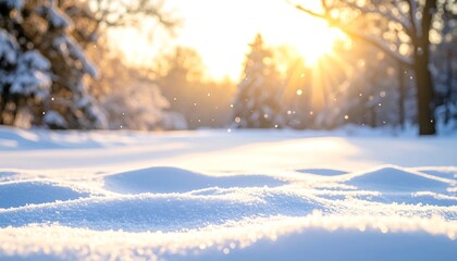 Snowy winter sunrise in a forest