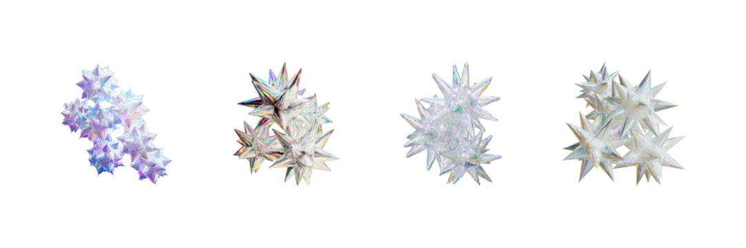 Holographic Star-Shaped Balloons Set. Festive And Decorative Party Collection Isolated On Transparent Background - Powered by Adobe