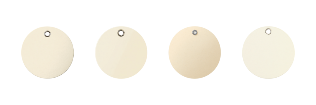 Round Blank Tags With Eyelets Set. Versatile Labeling And Crafting Collection Isolated On Transparent Background