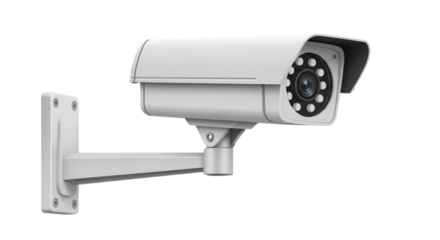 White Security Camera Mounted on Black Background